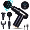 Pistolet de massage musculaire, mini masseur musculaire portable ultra silencieux avec 4 têtes de massage, 6 vitesses