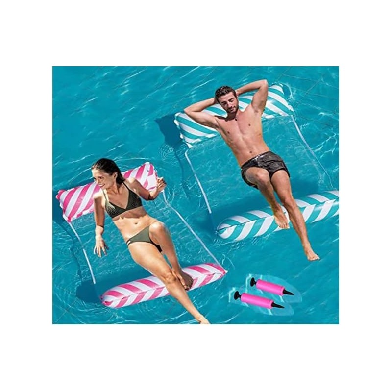 Lot de 2 hamacs gonflables à Eau, 4 in 1 Matelas Piscine Gonflable, Hamac Flottant, Matelas Piscine Pliable avec Pompe à air,