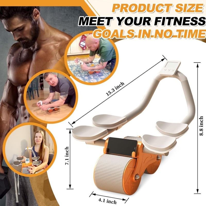 Ailinkor Roue abdominale – Rouleau abdominal avec support de coude, roue abdominale à rebond automatique avec 4 coudières,