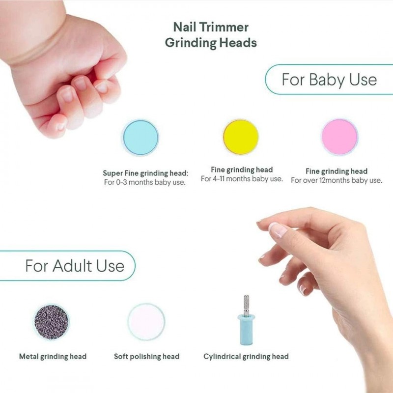 Hiforage Lime à ongles électrique pour bébé avec lumière, 10 tampons de rechange et 4 modes de contrôle de vitesse pour