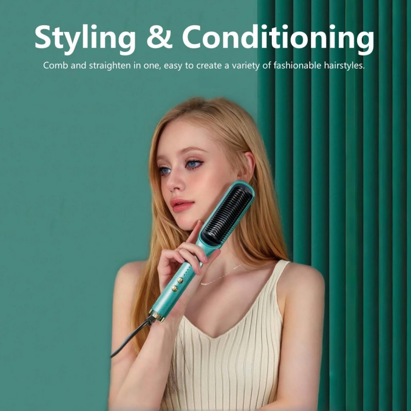 flintronic Brosse Lissante Pour Cheveux, Anti-BrûLure Lisseur Cheveux Professionnel, 30s Chauffage Rapide Fers à Lisser Négatifs