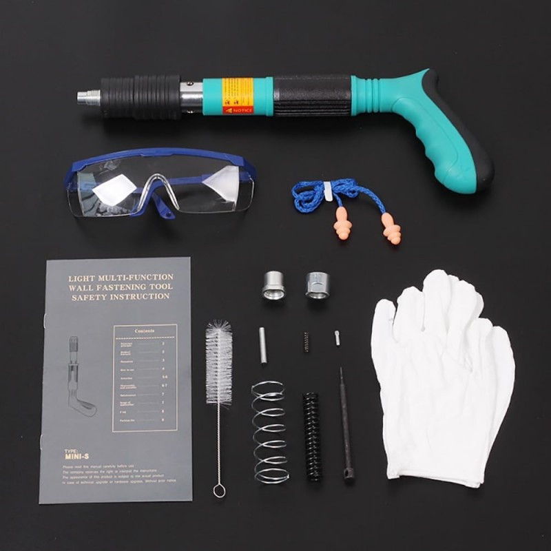 Dnoyevvs Pistolet à clous manuel en acier pour pistolet à ongles rond avec 110 clous ronds, pistolet à clous à béton vert,