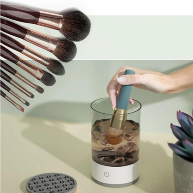 Nettoyeur de pinceaux de maquillage électrique, ensemble de nettoyage automatique de pinceaux cosmétiques, nettoyeur de pinceaux