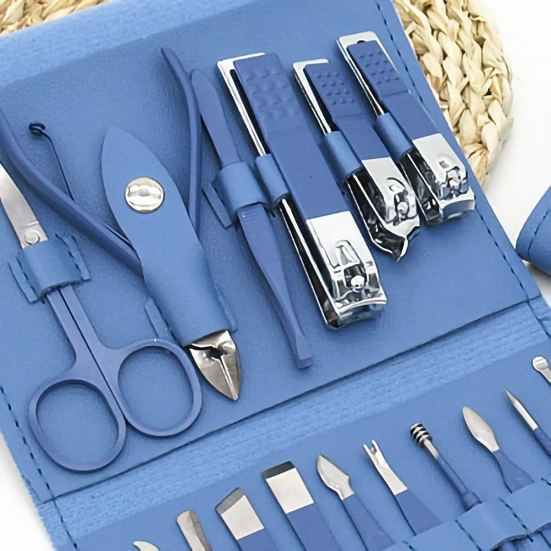 Juego de cortaúñas de acero de 16 piezas, juego de manicura de acero, juego profesional de cuidado de pedicura, juego de
