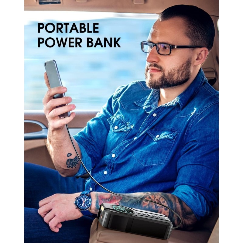 BUVAYE Booster Batterie Voiture avec Compresseur,2000A Jump Starter Portable Booster De Batterie(Jusqu’à 7L Gaz Ou 5L