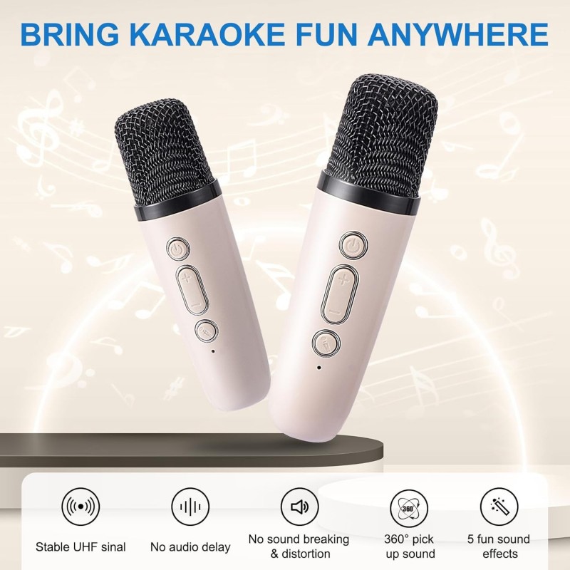 Micro Machine Micro Karaoke Enfants avec 2 Micro sans Fil Karaoke Enfant de Karaoké avec 4 Effets Sonores Variables et LumièRes