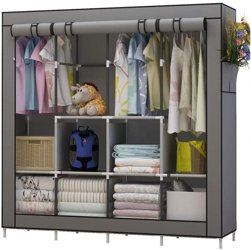 UDEAR Armoire de Rangement Garde-Robe Pliable en Tissu intissé Garde-Robe Penderies pour Chambre d'adulte (Gris)
