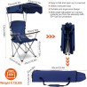 Chaise de camping avec auvent, chaise pliante pour l'extérieur avec parasol réglable UPF 50 + et porte-table, inclinable