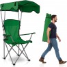 Chaise de camping avec auvent, chaise pliante pour l'extérieur avec parasol réglable UPF 50 + et porte-table, inclinable