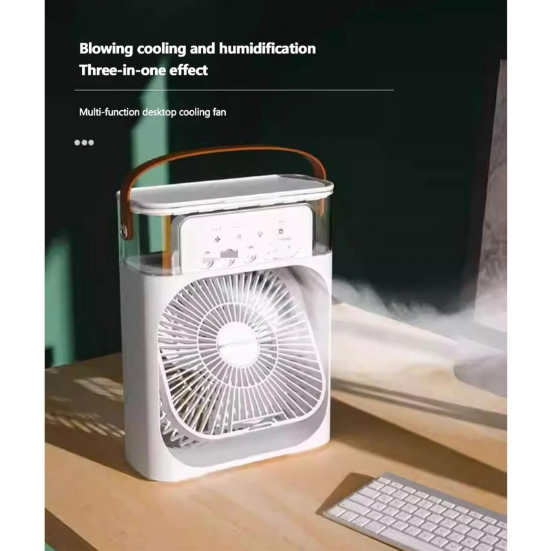 Mini Fan Air Conditioning Cooler, Small USB Desk Fan 5 Holes Humidification Air Conditioning 3 Speeds Wind for Indoor or Outdoor