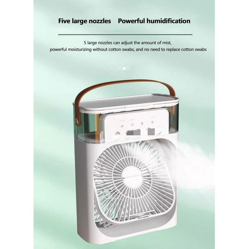 Mini Fan Air Conditioning Cooler, Small USB Desk Fan 5 Holes Humidification Air Conditioning 3 Speeds Wind for Indoor or Outdoor
