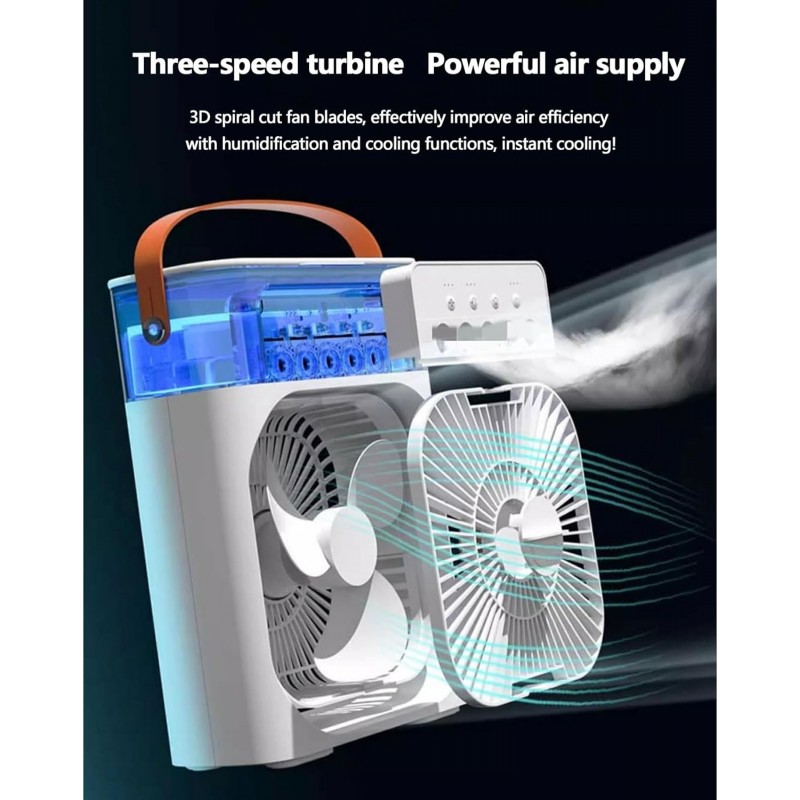 Mini Fan Air Conditioning Cooler, Small USB Desk Fan 5 Holes Humidification Air Conditioning 3 Speeds Wind for Indoor or Outdoor