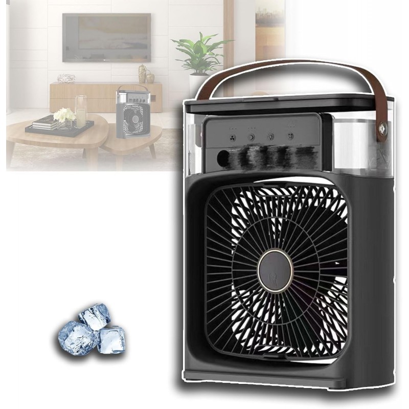 Mini Fan Air Conditioning Cooler, Small USB Desk Fan 5 Holes Humidification Air Conditioning 3 Speeds Wind for Indoor or Outdoor