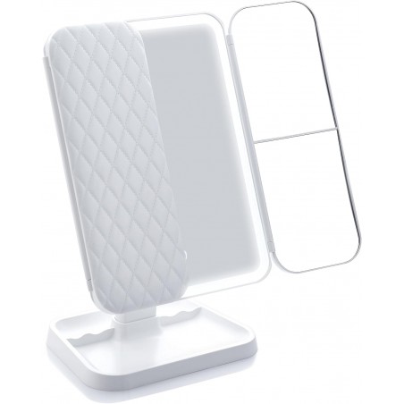 Miss Sweet Lighted Tri-fold Makeup Mirror Vanity Mirror with 1X/2X/3X Magnification (Pure White)