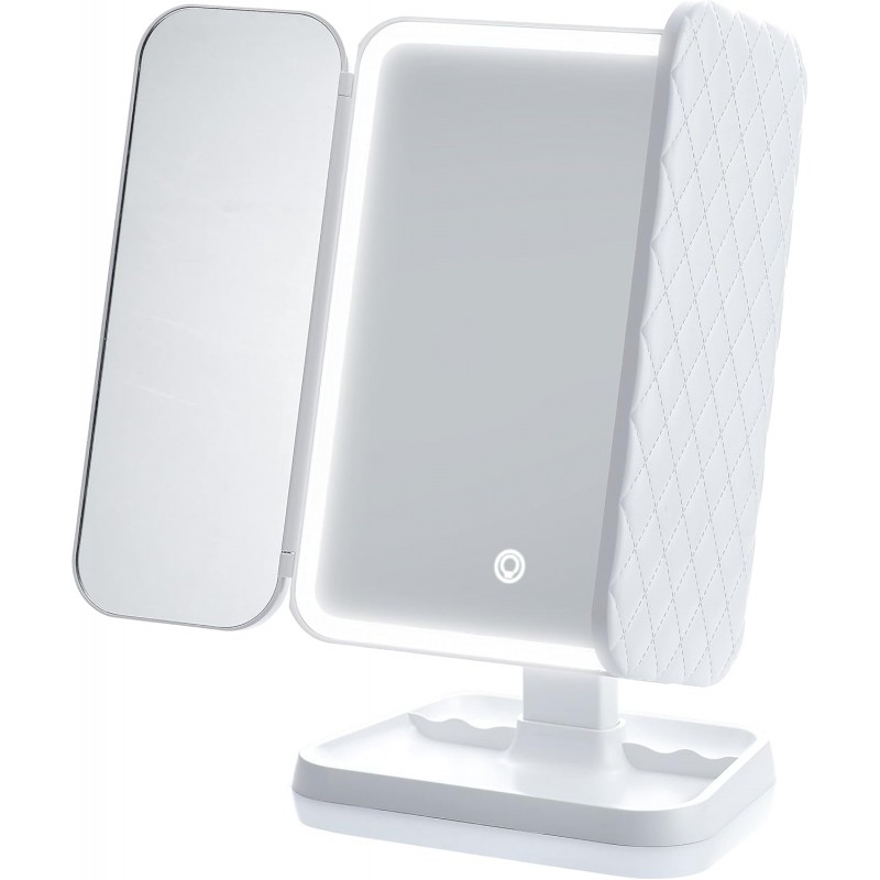 Miss Sweet Lighted Tri-fold Makeup Mirror Vanity Mirror with 1X/2X/3X Magnification (Pure White)