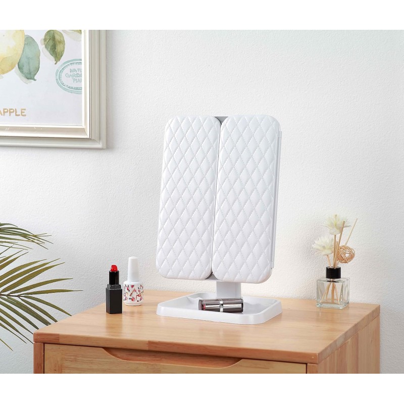 Miss Sweet Lighted Tri-fold Makeup Mirror Vanity Mirror with 1X/2X/3X Magnification (Pure White)