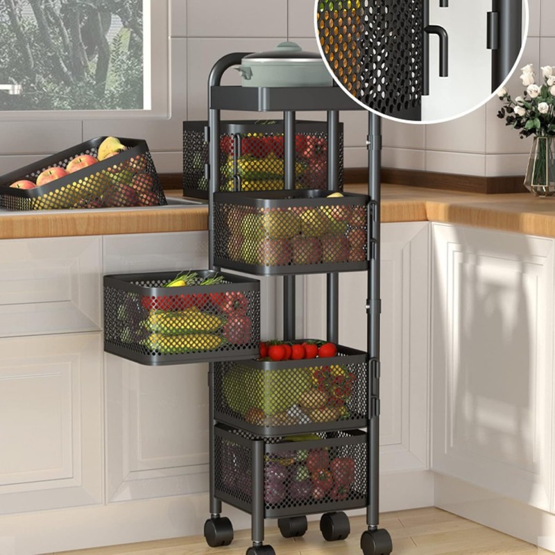 Corbeille À Fruits À 4 Étages for La Cuisine,Support À Légumes Rotatif, Paniers De Cuisine Avec Roues, Paniers À Légumes Et