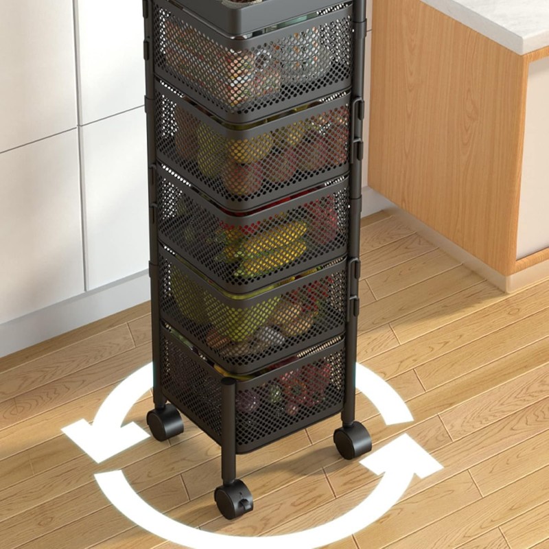 Corbeille À Fruits À 4 Étages for La Cuisine,Support À Légumes Rotatif, Paniers De Cuisine Avec Roues, Paniers À Légumes Et