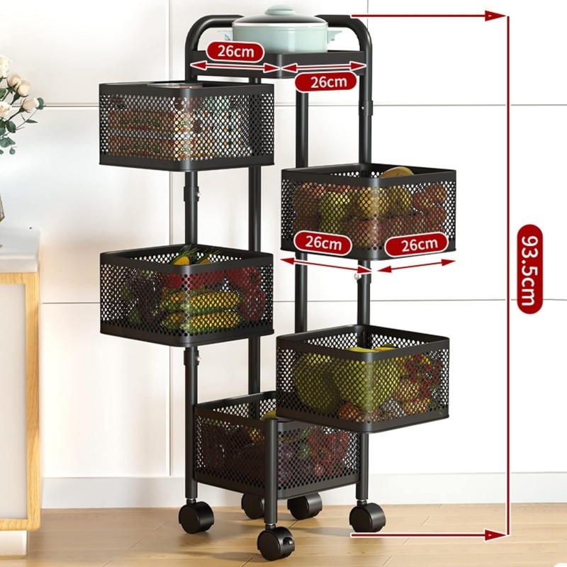 Corbeille À Fruits À 4 Étages for La Cuisine,Support À Légumes Rotatif, Paniers De Cuisine Avec Roues, Paniers À Légumes Et